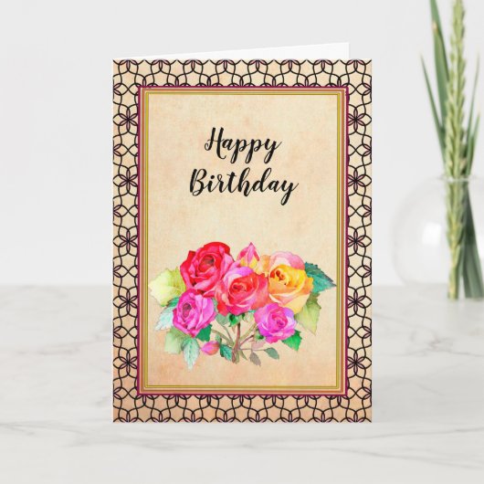Carte Roses rose rouge jaune Anniversaire (Devant)