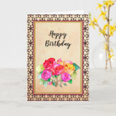 Carte Roses rose rouge jaune Anniversaire (Fleur jaune)