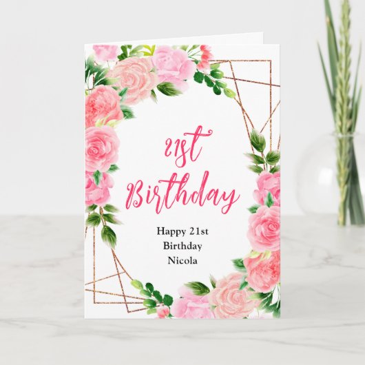 Carte Roses roses avec feuillage Anniversaire (Devant)