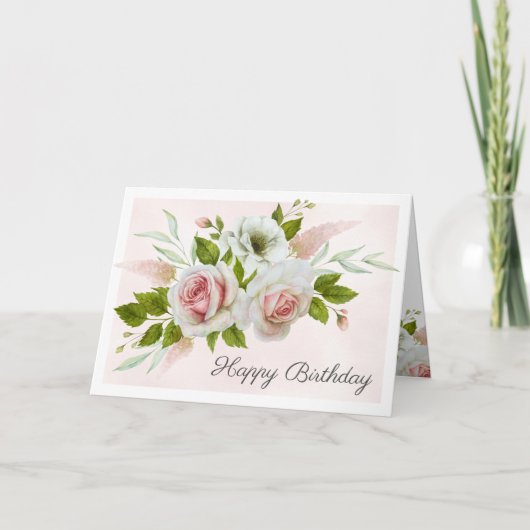 Carte Roses roses romantiques Aquarelle Joyeux anniversa (Devant)