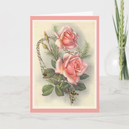 Carte Roses roses vintage avec rosaire (Devant)