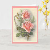 Carte Roses roses vintage avec rosaire (Fleur jaune)