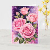 Carte Roses roses violettes Arrière - plan Anniversaire (Fleur jaune)