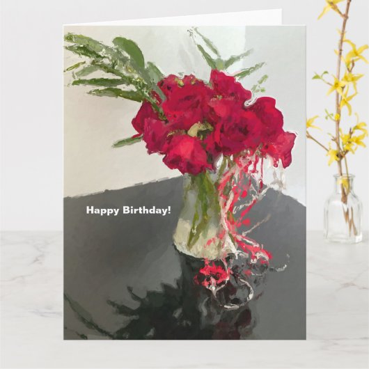 Carte Roses rouges Abstraites dans Vase (Fleur jaune)