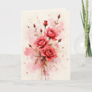 Carte Roses Rouges Aquarelle Anniversaire Saint-Valentin