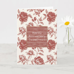 Carte Roses rouges crémeuses romantiques Floral Annivers