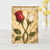 Carte Roses rouges et blanches entrelacées. (Fleur jaune)