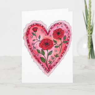 Carte Roses Rouges et Cœur Anniversaire de la Saint-Vale
