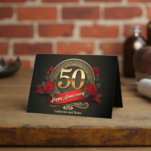 Carte Roses rouges et numéros d'or 50e anniversaire du M