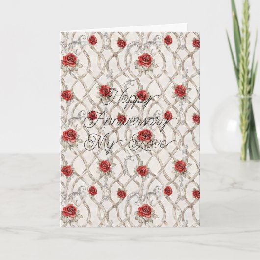 Carte Roses rouges Faux Bois Floral Anniversaire de mari (Devant)