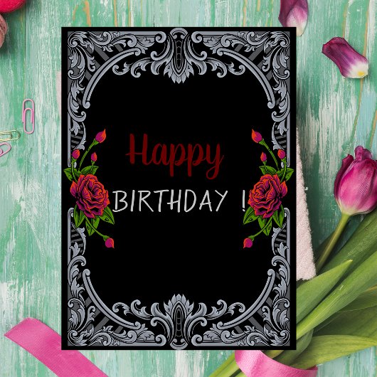 Carte Roses Rouges, Gris Anniversaire Gothique
