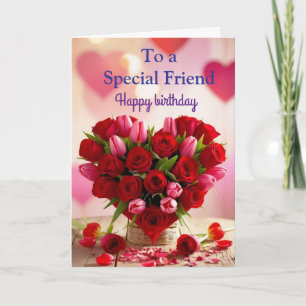 Carte Roses rouges roses pour l'anniversaire d'une amie