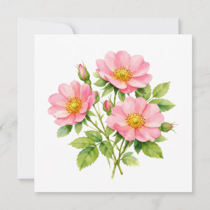 Carte Roses sauvages aquarelles rose vif