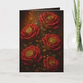 Carte Roses Steampunk Luxueuses Rouages Dorés Romantique (Devant)