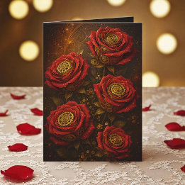 Carte Roses Steampunk Luxueuses Roues Dentées Or Romanti