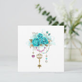 Carte Roses Turquoise avec Clés (Debout devant)