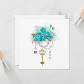 Carte Roses Turquoise avec Clés (Devant/Arrière en situation)