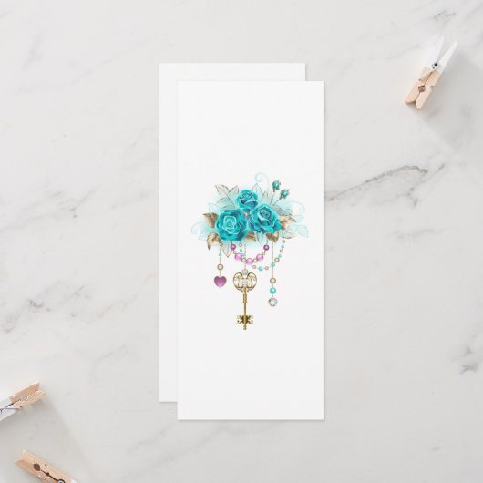 Carte Roses turquoise avec touches (Devant/Arrière en situation)