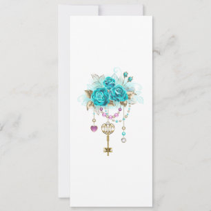 Carte Roses turquoise avec touches