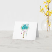 Carte Roses turquoise avec touches (Fleur jaune)