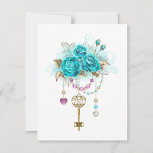 Carte Roses turquoise avec touches