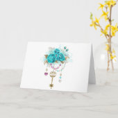 Carte Roses turquoise avec touches (Fleur jaune)