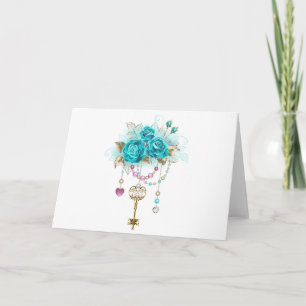Carte Roses turquoise avec touches