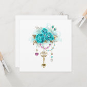 Carte Roses turquoise avec touches (Devant/Arrière en situation)