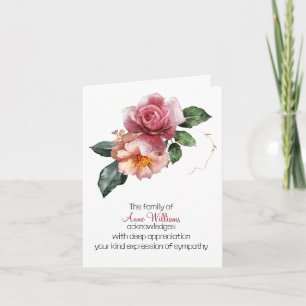 Carte Roses vintages sur le Merci de la sympathie blanch