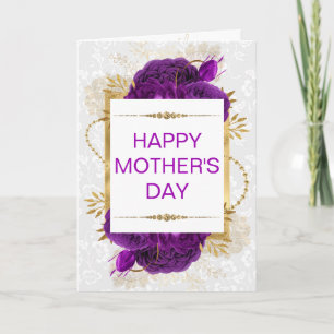 Carte Roses violettes foncées et paillettes dorées pour