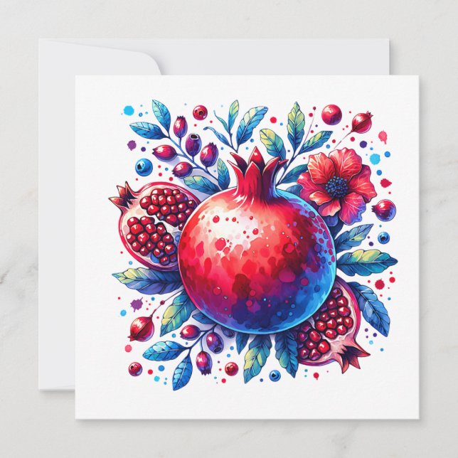 Carte Rosh Hashana Eau couleur grenade (Devant)