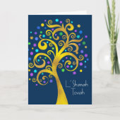 Carte Rosh Hashanah Blue Gold Foil Arbre de vie sur la m (Devant)