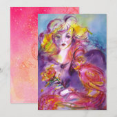 Carte ROSINA / DAME AVEC ROSE ET PARROT Éperviers roses (Devant / Derrière)