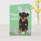 Carte Rottweiler Bunny Pâques (Fleur jaune)