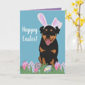 Carte Rottweiler Bunny Pâques (Fleur jaune)