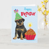Carte Rottweiler Cupcake Anniversaire (Fleur jaune)