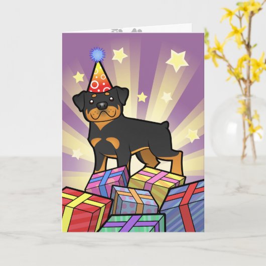 Carte Rottweiler d'anniversaire (Fleur jaune)