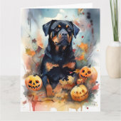Carte Rottweiler d'Halloween avec citrouilles effrayant (Devant)