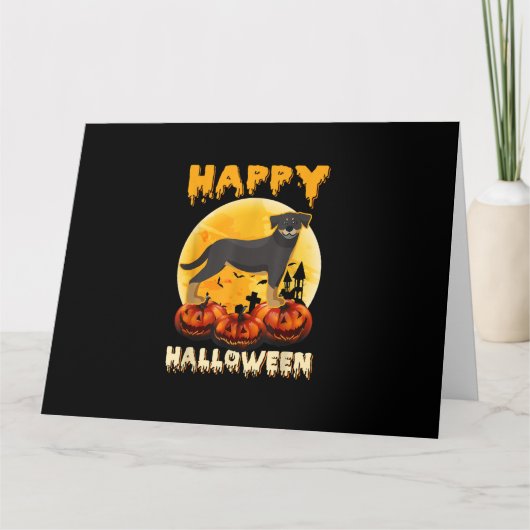 Carte Rottweiler joyeux Halloween chien épouvantable lun (Devant)