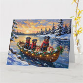 Carte Rottweiler Noël Bateau Vacances (Fleur jaune)
