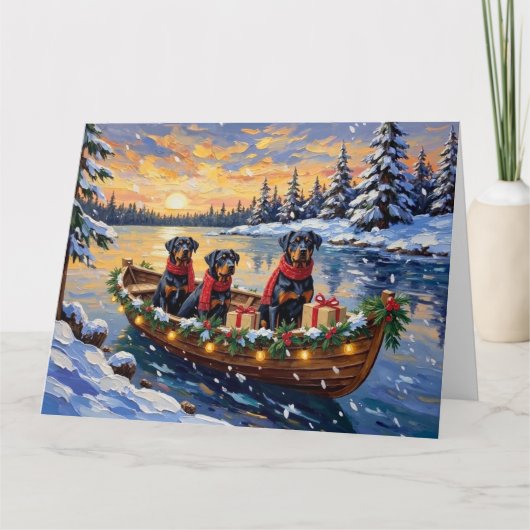 Carte Rottweiler Noël Bateau Vacances (Devant)
