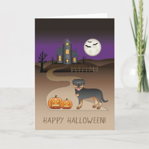 Carte Rottweiler noir et feu Halloween Maison Hantée