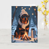 Carte Rottweiler par Campfire Rustic Winter Holiday Art (Fleur jaune)