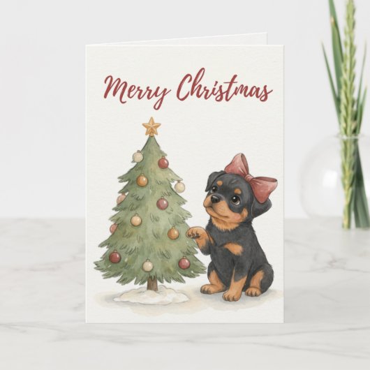 Carte Rottweiler Puppy by Christmas Tree Card (Devant)