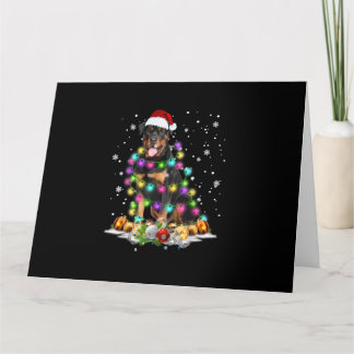 Carte Rottweiler Santa Noël Arbre Lumineux Noël