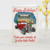 Carte Roue chaude, Camion rouge, Noël rétro (Fleur jaune)