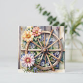 Carte Roue en bois rustique avec des fleurs  (Debout devant)