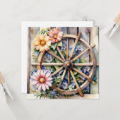 Carte Roue en bois rustique avec des fleurs  (Devant/Arrière en situation)