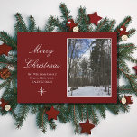 Carte rouge<br><div class="desc">Rustic Christmas nature scene holiday greeting card, with a winter woods scene after newly tombent snow. Set on a red background, you can customize with white script lettering. Donc, vous pouvez faire add your own photo if you choose. A lovely card for sening holiday wishes to your friends and family....</div>