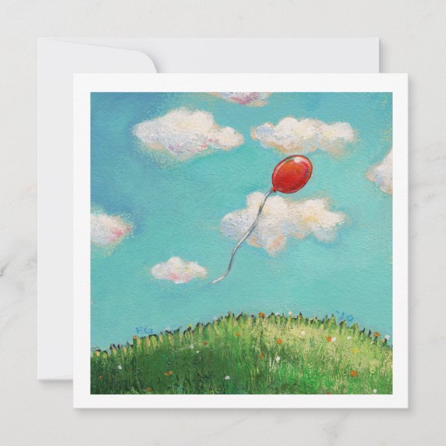 Carte Rouge Balloon bleu ciel belle journée fun art de f (Devant)